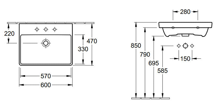 Avento 65cm Washbasin with 1 tap hole 41586501