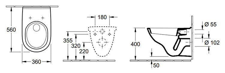 O.Novo Combi-Pack, Wall Hung Toilet with toilet seat 5660H101