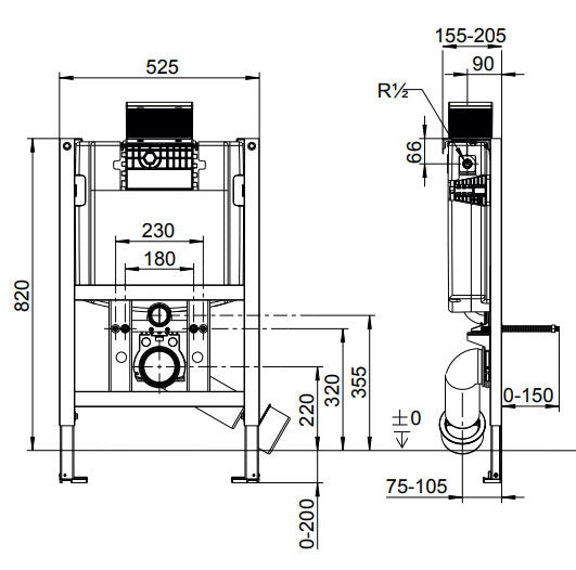 ViConnect 820mm Toilet Support Frame with Dual Flush Cistern - 92093000