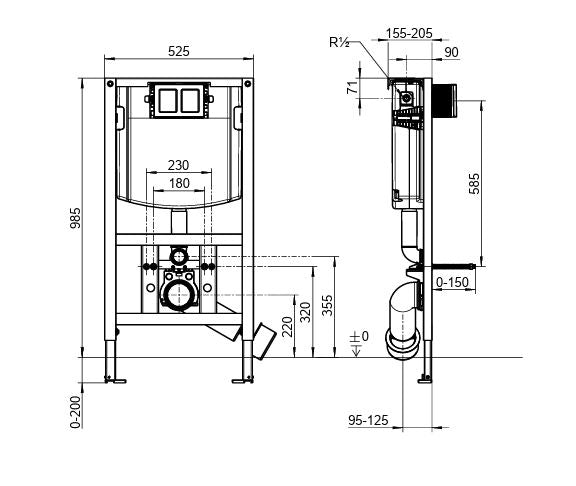 ViConnect 980mm Toilet Support Frame with Dual Flush Cistern - 92093100