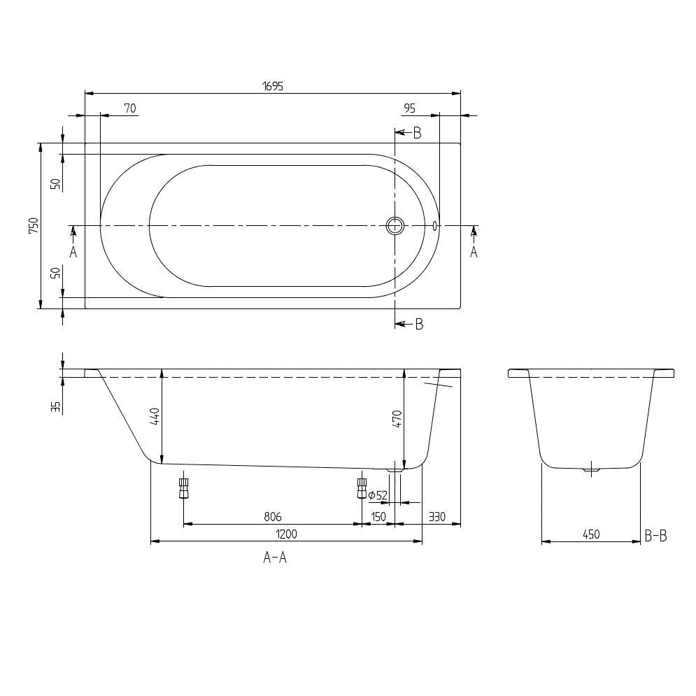 O.novo Bath 1700mm x 750mm Bath Pack