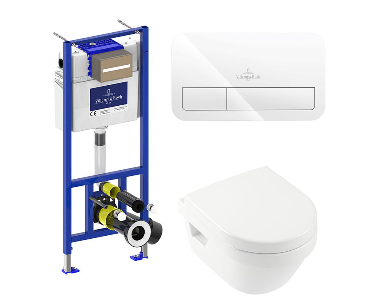 Villeroy & Boch Architectura Square Wall Hung Toilet Bundle with ViPro 2.0 Frame and Chrome/White or Matt Black Flush Plate