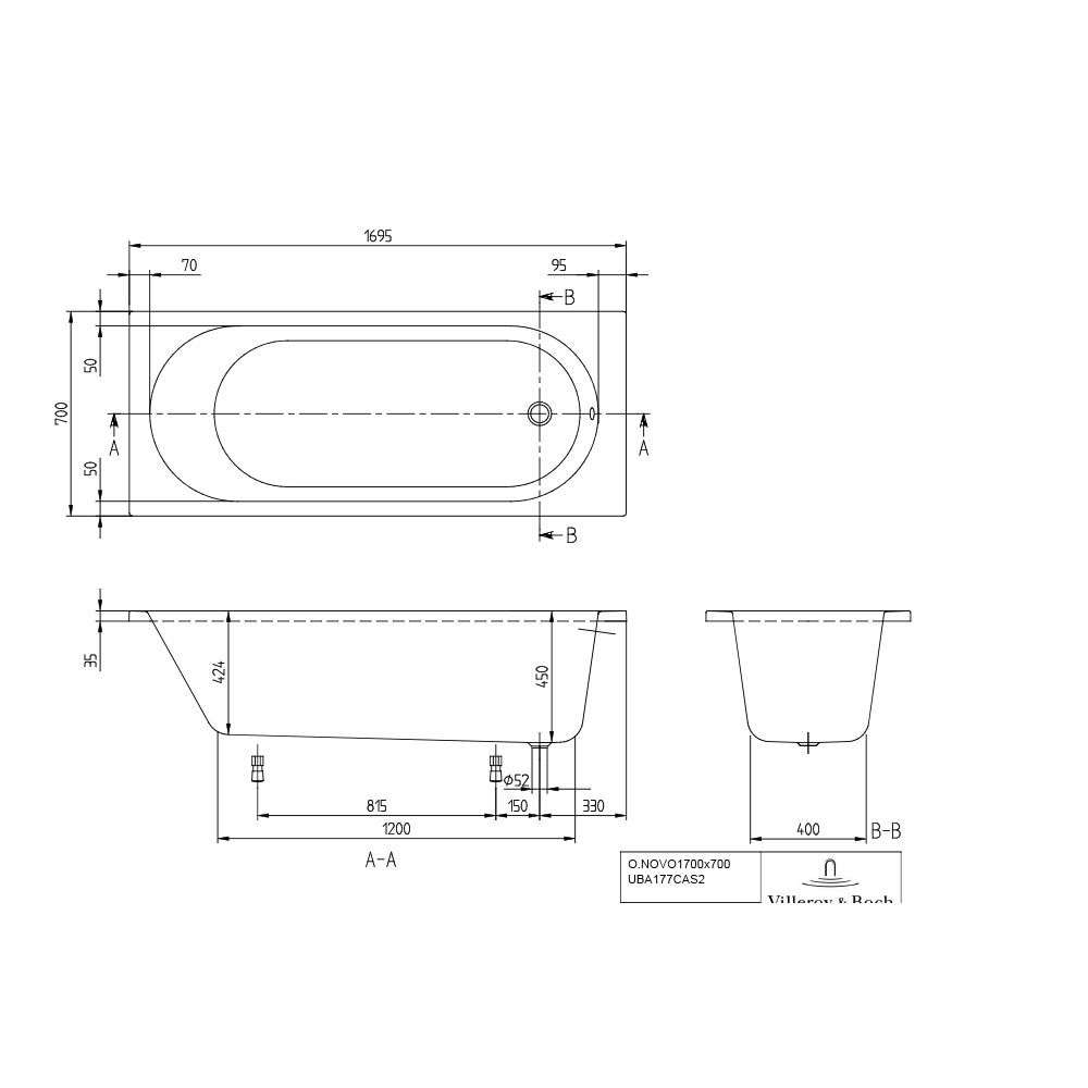 O.novo Bath 1700mm x 700mm Bath Pack