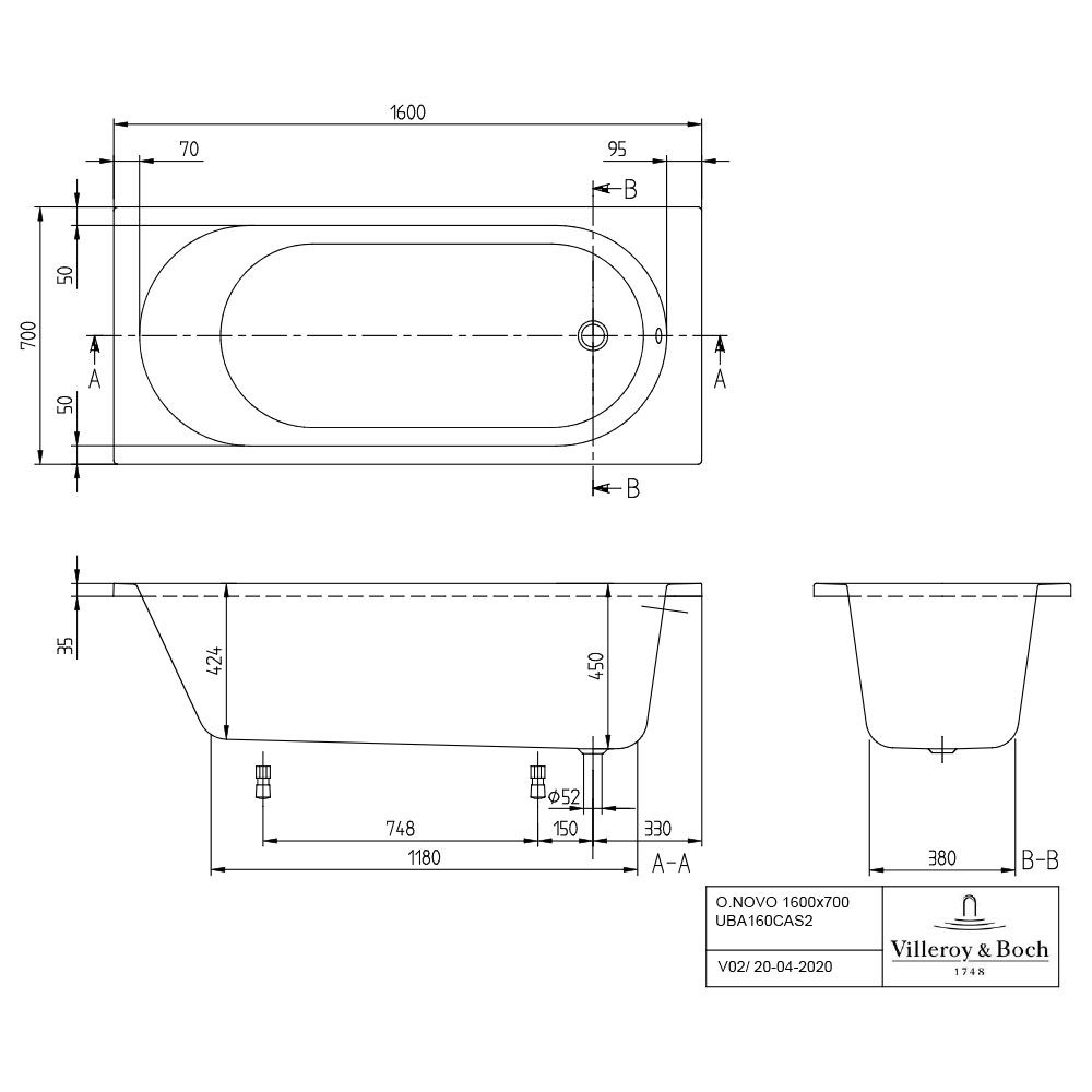 O.novo Bath 1600mm x 700mm Bath Pack