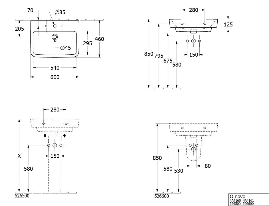 O.Novo 60cm Basin 1 tap hole 4A416001