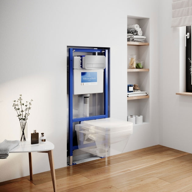 Villeroy & Boch Architectura Square Wall Hung Toilet Bundle with ViPro 2.0 Frame and Chrome/White or Matt Black Flush Plate