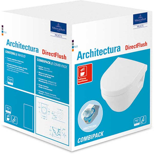 Architectura Combi-Pack Rimless, Compact Wall Hung Toilet with toilet seat 4687HR01