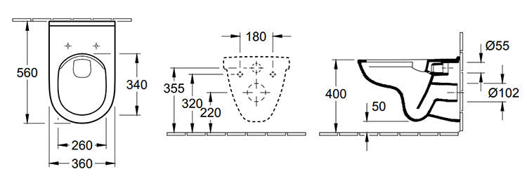 O.Novo Combi-Pack, Rimless wall Hung Toilet with toilet seat 5660HR01