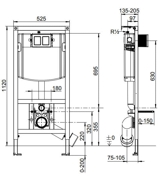 ViConnect 1120mm Toilet Support Frame with Dual Flush Cistern - 92092900