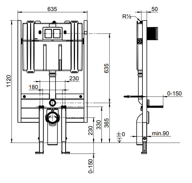 ViConnect 1120mm Compact Toilet Support Frame with Dual Flush Cistern - 92247600