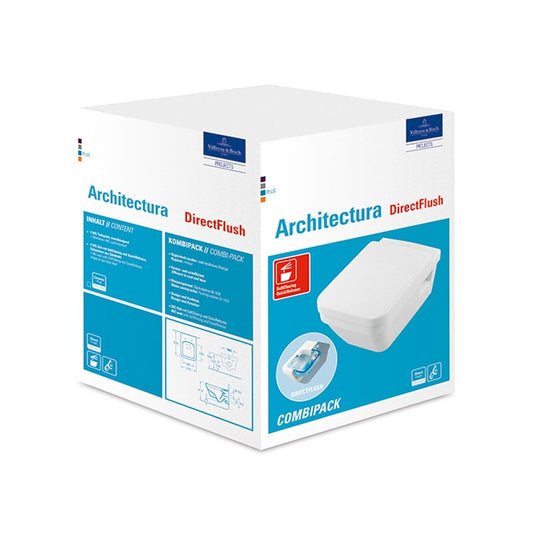 Architectura Combi-Pack Rimless, Square Wall Hung Toilet with toilet seat 5685HR01