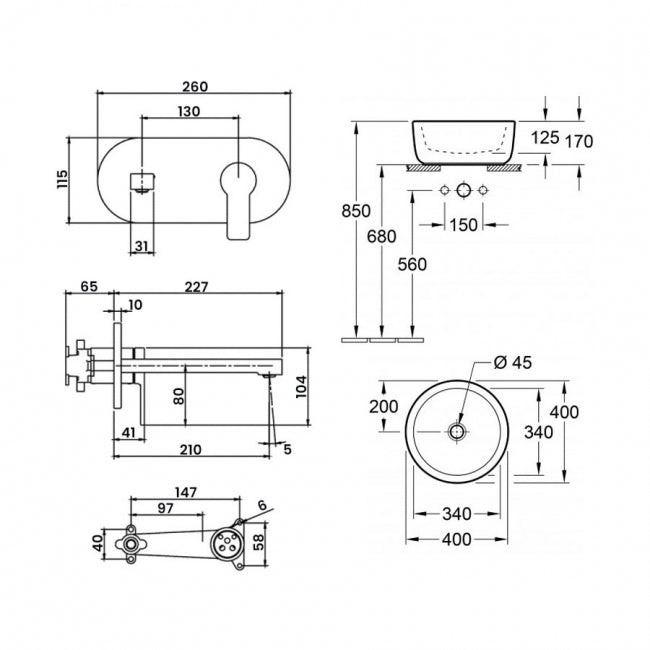 Architectura Surface washbowl with Wall-Mounted Tap Bundle VBP-24-0310