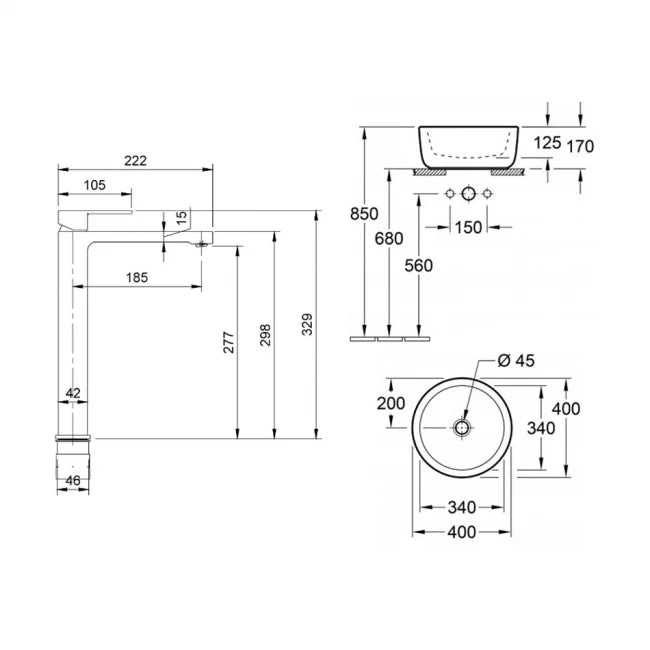 Architectura Surface Washbowl with Tall Basin Tap Bundle VBP-24-0309